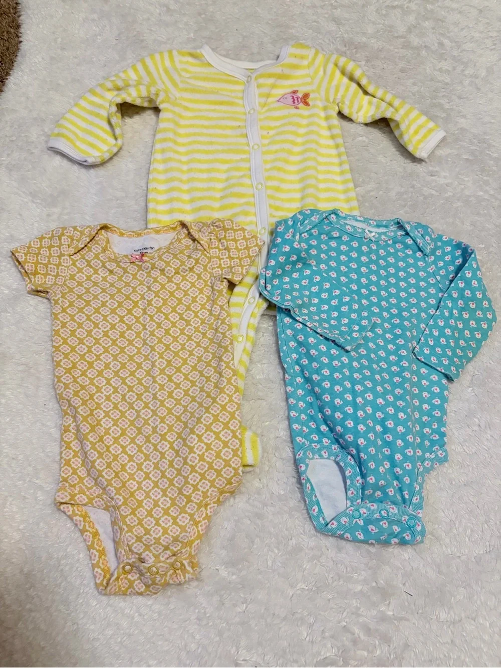 Carters Yellow & Turquoise Bodysuit & Coverall 3-Piece Bundle size 6-9 months